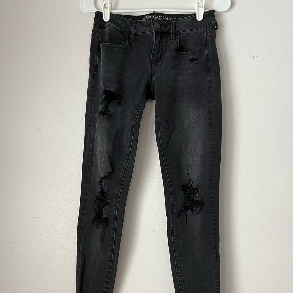 American Eagle Black Distressed Skinny Jeans